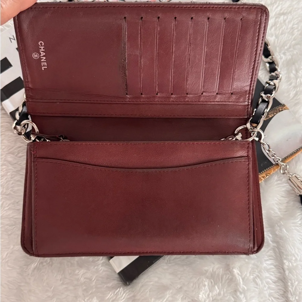 Authentic CHANEL Lambskin Matelasse wallet on chain crossbody bag